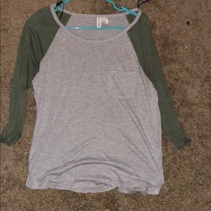 green and grey baseball tee